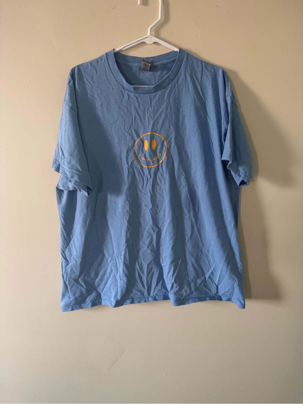 Gildan “I Love Jesus” Smiley Face Graphic Tee Shirt XL Blue
